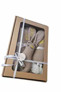 Na prezent Zestaw Wafelkowy: Kocyk z chwostami, Poduszka Królik, Przytulanka Tuliś - BRĄZOWY